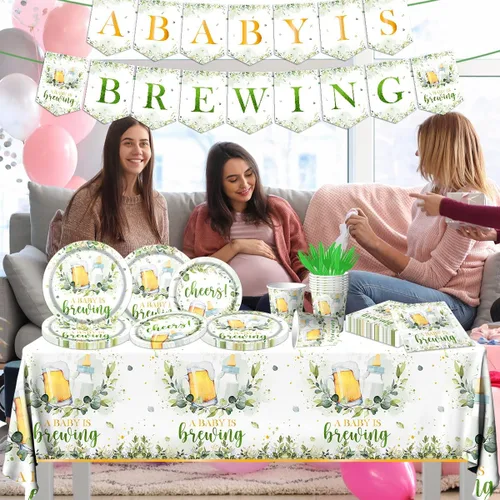Miniatura 5 de Juego de vajilla de 142 piezas para decoración de baby shower, incluye platos de baby shower, servilletas, tazas, mantel para cumpleaños, fiesta