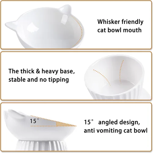 Miniatura 4 de Tazón elevado de cerámica para gatos, tazón inclinado elevado anti-vómito para gatos de interior, amigable con las patas de los gatos, comedero
