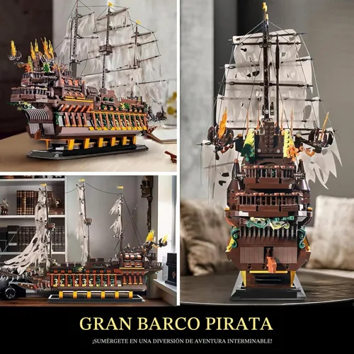 Miniatura 3 de Mould King Kits de Bloques de Construcción de Modelo de Barco Pirata Grande, Bloque de Construcción de Barco Pirata Holandés MOC para Construir