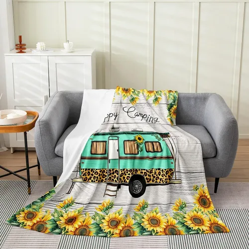 Miniatura 27 de jejeloiu Manta de cama de campamento para todas las estaciones, manta de franela de vellón con temática de campamento feliz, manta peluda de madera