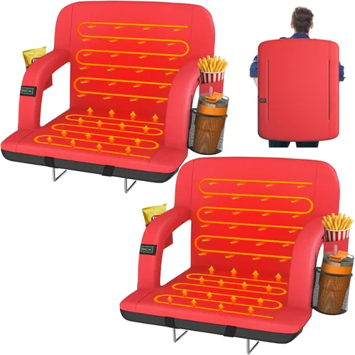 Miniatura 7 de HOPERAN 21" 2 piezas Asientos de Estadio con Calefacción de Doble Cara para Gradas con Soporte para la Espalda, 3 Niveles de Calefacción Asientos
