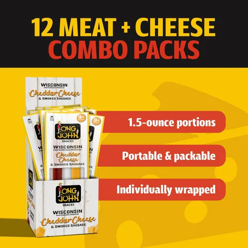 Miniatura 7 de Long John Snacks Palitos de carne y queso, salchicha ahumada original y palito de queso cheddar real de Wisconsin, aperitivos altos en proteínas