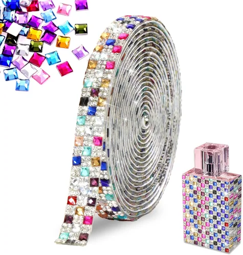 Miniatura 11 de FULZTEY Rollo de cinta de diamantes de imitación de 3 yardas, tira de diamantes de imitación de vidrio blanco para manualidades, cinta de cristal