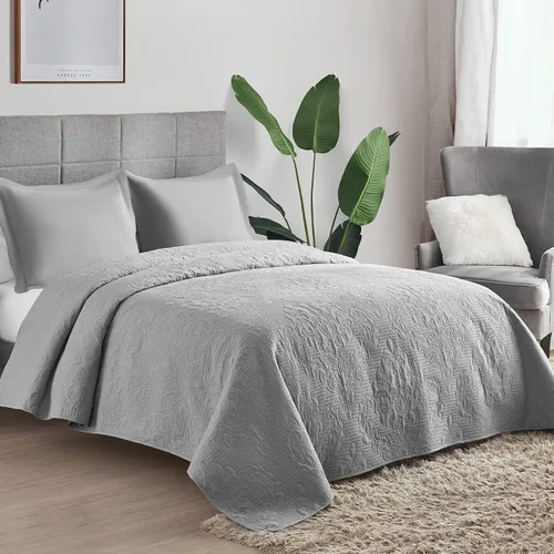 Miniatura 2 de Hansleep - Edredón gris tamaño Queen – Colcha ultrasónica con diseño damasco para todas las estaciones, juego de ropa de cama suave y ligero, 3