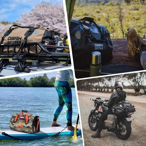 Miniatura 5 de Bolsa de lona impermeable y maleta - Bolsa seca para motocicleta, bolsas de sillín con cierre enrollable, gran espacio de almacenamiento, para Negro