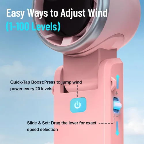 Miniatura 4 de Kuesuny Potente ventilador de mano de 16000 rpm, ventilador turbo portátil 3 en 1 recargable de 6000 mAh, viento ajustable de 1 a 100 velocidades