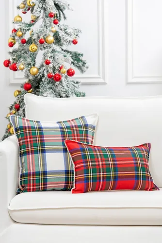 Miniatura 2 de Hofdeco Premium Funda de almohada lumbar decorativa de lona pesada clásica navideña de vacaciones de invierno SOLO para sofá, diván, cama, tartán