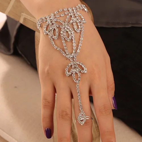 Miniatura 6 de YERTTER Pulsera de plata con cadena de mano de diamantes de imitación para mujer, arnés de boda, novia, pulsera de cristal, accesorios de mano