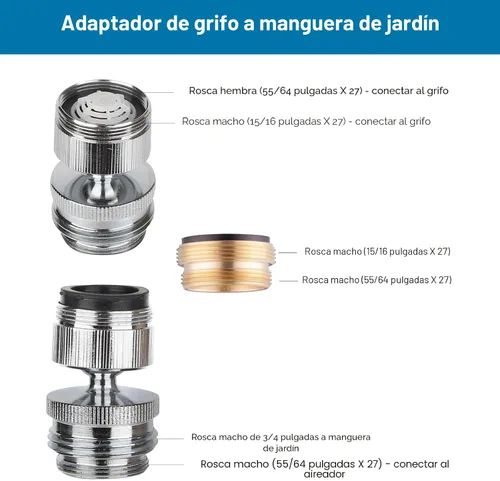 Miniatura 2 de Kit de adaptador de grifo Hibbent, adaptador de aireador giratorio para conectar manguera de jardín - Adaptador de grifo de fregadero de cocina