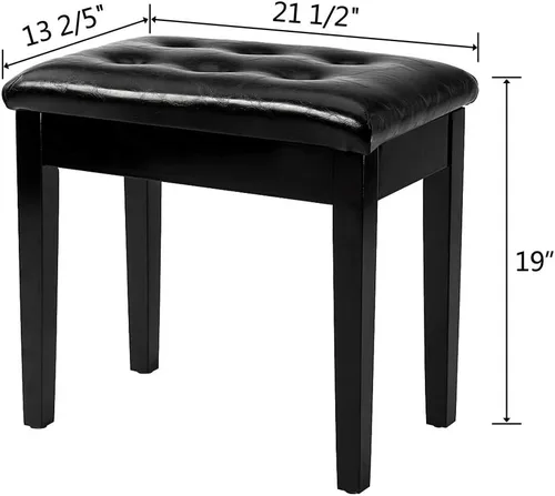 Miniatura 2 de Bonnlo Banco de piano acolchado de madera con almacenamiento de música, taburete para teclado, banco de artista, taburete copetudo, color negro