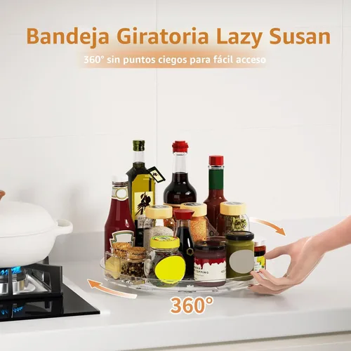 Miniatura 2 de Organizador Giratorio Lazy Susan de 2 Piezas, Bandeja Organizadora Giratoria Transparente de 9 Pulgadas para Superficie de Gabinete, Lazy Susan