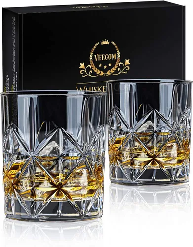 Juego de 2 vasos de whisky, vasos de whisky de cristal de 10 onzas, regalos de bourbon de fondo grueso para hombres, vasos de rocas antiguas para