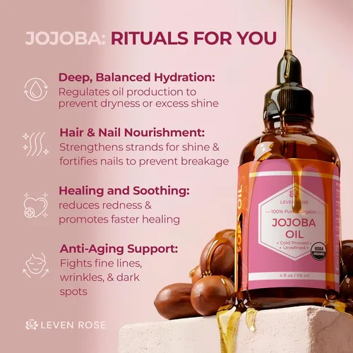 Miniatura 4 de Aceite de jojoba de Leven Rose: 100 % orgánico, natural, sin refinar y prensado en frío, de 4 onzas para cabello, piel y uñas, 4U-BG76-6IYG, 1, 1