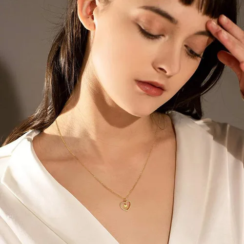 Miniatura 4 de HolyFast - Collar con colgante de corazón de circonita, con diseño de corazón y letra de la A a la Z, para San Valentín