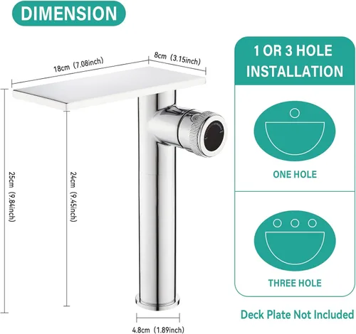 Miniatura 2 de becola Grifo de baño cromado moderno, grifo alto de cascada para lavabo de baño, grifo mezclador de lavabo frío y caliente de un solo agujero, grifo