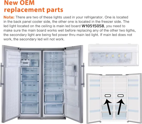Miniatura 3 de W10515057 Luz de refrigerador para refrigerador Whirlpool Luz de repuesto LED, Whirlpool WRS325FDAM04 Luz WRS325FDAM02 Luz WPW10515057