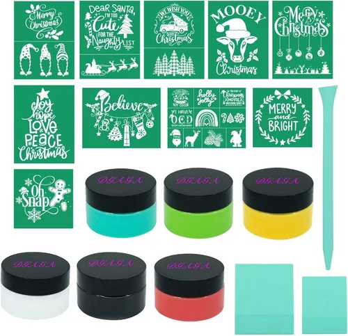 Miniatura 14 de DGAG - Plantillas de pantalla de seda autoadhesivas de Navidad, plantillas de serigrafía Hope Love Peace para manualidades, plantillas de pasta