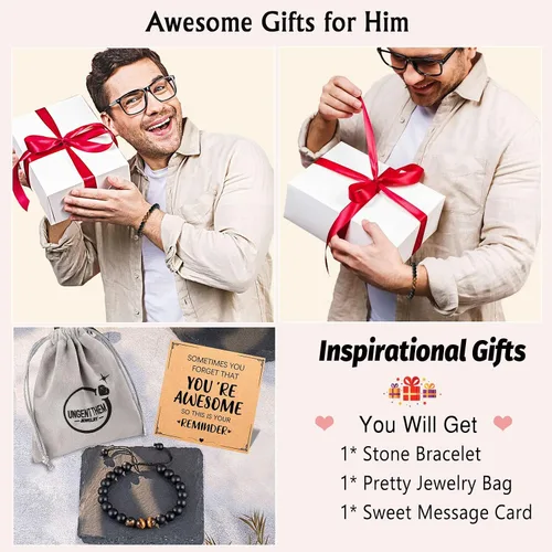 Miniatura 5 de UNGENT THEM Pulsera de piedra natural para hombres, adolescentes, aniversario, graduación, cumpleaños, día del padre, regalo de Navidad para hijo