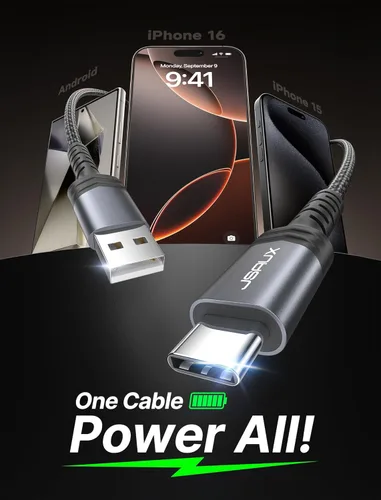 Miniatura 2 de JSAUX Cable USB C [2 unidades de 3.3 pies], cable USB A a USB de carga rápida para iPhone Air, iPhone 17, iPhone 17 Pro, iPhone 17 Pro Max, iPhone