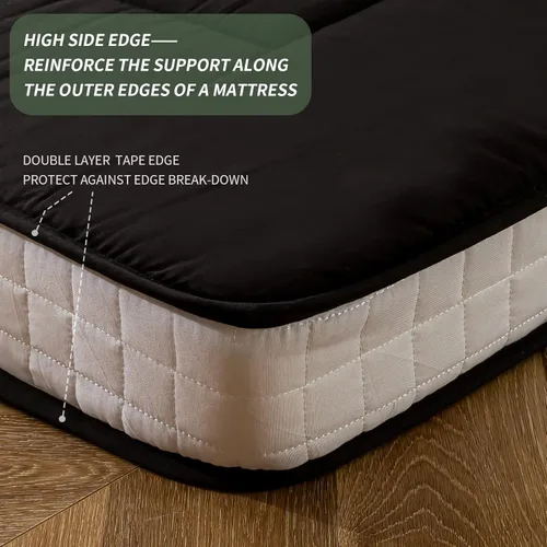 Miniatura 4 de MAXYOYO Colchón de Cuna para Piso Tipo Futón, Futón Individual Estrecho para Adultos, Cama Plegable Enrollable para Niños, Negro Negro (Square Black)