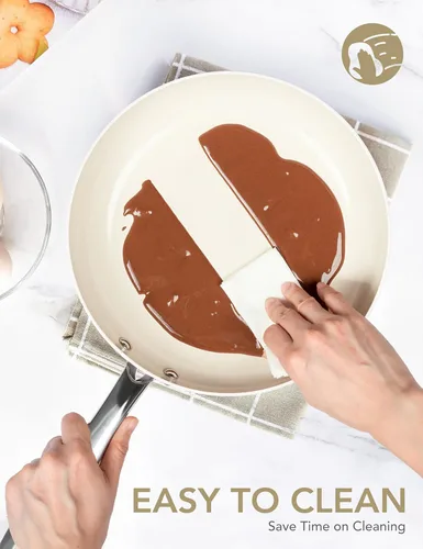 Miniatura 5 de MICHELANGELO Sartén grande con tapa, sartén de cerámica de 14 pulgadas con revestimiento antiadherente, sartén antiadherente saludable, compatible