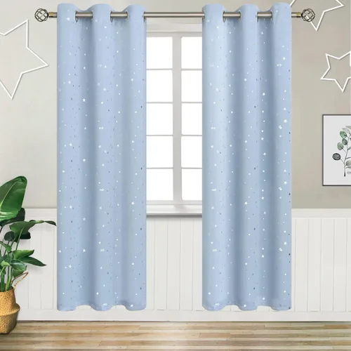 Miniatura 69 de BGment Cortinas opacas para dormitorio infantil, con aislamiento térmico, con ojales, estampado de estrellas plateadas, cortinas para oscurecer