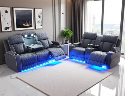 Miniatura 11 de Juego de Sofá Reclinable Eléctrico, Juego de Sofá y Sillón Reclinable de Cuero Negro, Juegos de Muebles de Sala de Estar, Sofá de Dos Plazas
