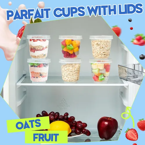 Miniatura 5 de Jingmore Paquete de 25 vasos de plástico transparente para yogur y parfait de 9.5 onzas, recipientes desechables para avena durante la noche