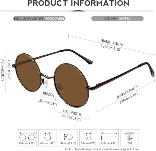 Miniatura 88 de KANASTAL Gafas de sol redondas polarizadas para mujeres y hombres, estilo hippie con protección UV400