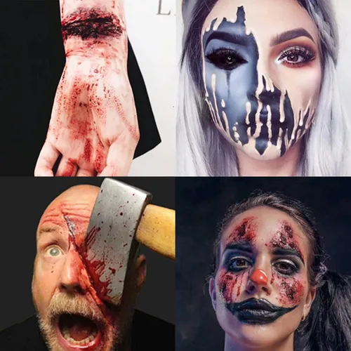 Miniatura 7 de Kit de maquillaje SFX de látex líquido, líquido de látex de 2.1 onzas con gel de sangre falsa coagulada, sangre para chorros y esponja de punteado