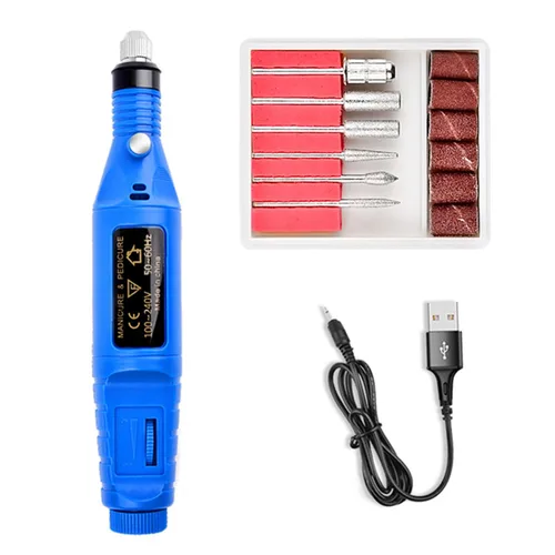Miniatura 10 de Taladro de uñas eléctrico USB, lima de uñas portátil profesional, manicura y pedicura con 6 brocas de uñas, kit de herramientas de arte de uñas