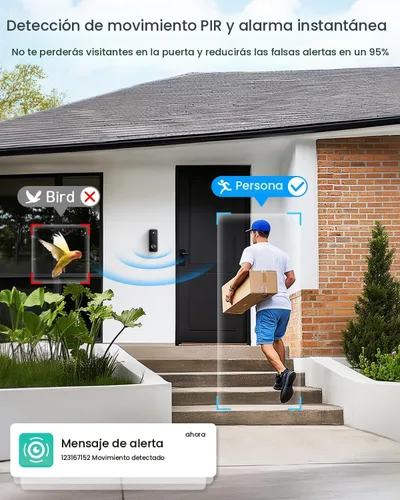 Miniatura 3 de XTU - Timbre de batería, video de 180° de arriba a abajo, vista en vivo con conversación bidireccional, sin costo mensual, Wi-Fi de 2.4G con timbre