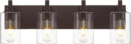 Miniatura 18 de Lámparas de baño, lámpara de tocador moderna de 4 luces con pantalla en forma de copa de vino de vidrio transparente, accesorios de iluminación Negro