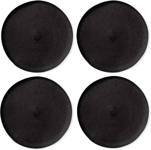 TAG Juego de 4 manteles individuales redondos tejidos a mano en color negro, manteles individuales redondos para mesa de comedor - Tamaño: 15