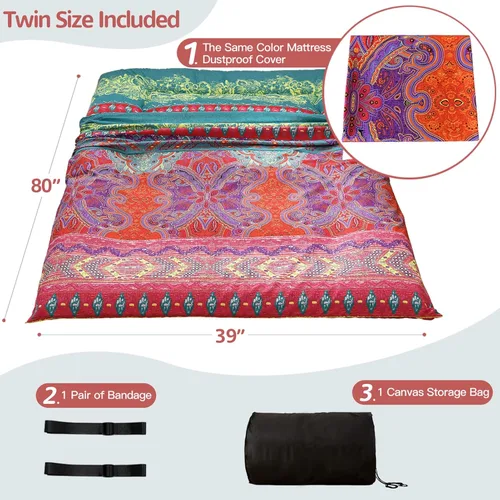 Miniatura 2 de MAXYOYO Colchón bohemio retro de estilo floral japonés, futón de tatami, colchoneta plegable para salón, portátil, ideal para camping