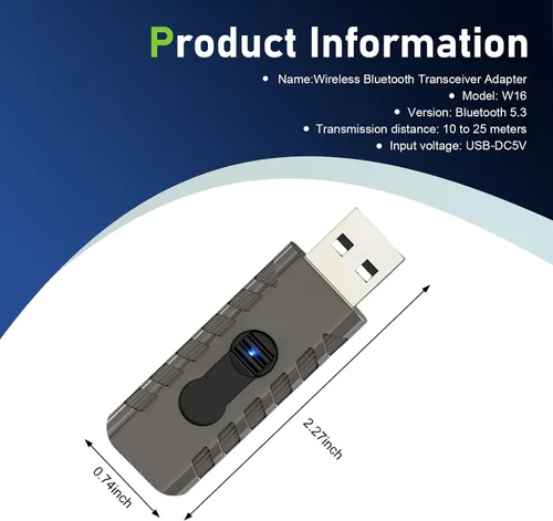 Miniatura 2 de Receptor USB para automóvil, receptor inalámbrico BT 5.3, adaptador de audio inalámbrico de alta sensibilidad, adaptador de conector auxiliar