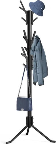 Simple Houseware Organizador de pie para abrigos y sombreros con forma de árbol para entrada, dormitorio y pasillo, 18 ganchos, color negro