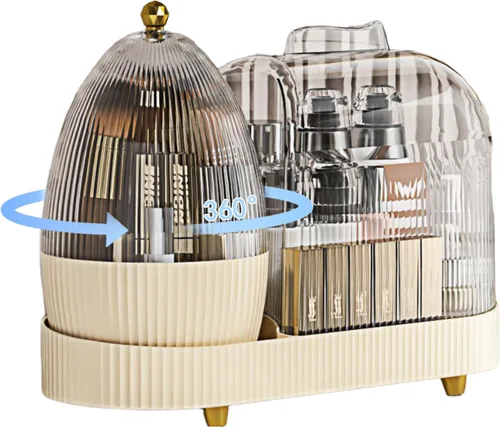 Miniatura 7 de Organizador de maquillaje giratorio para tocador con soporte para pinceles, almacenamiento de maquillaje cosmético, vitrinas de lociones
