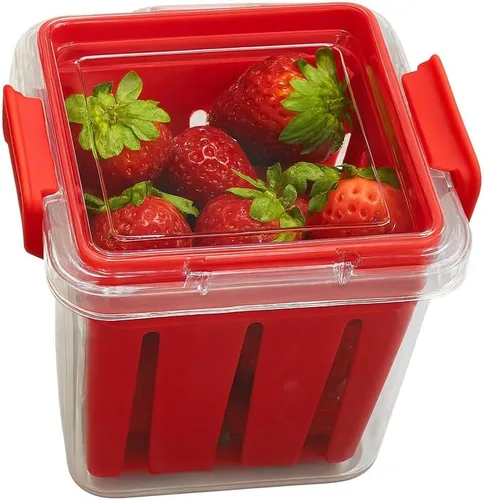 Home & Style Recipiente de almacenamiento de productos con colador, enjuague, escurre y mantiene las frutas frescas, sin BPA, con tapa, ideal para