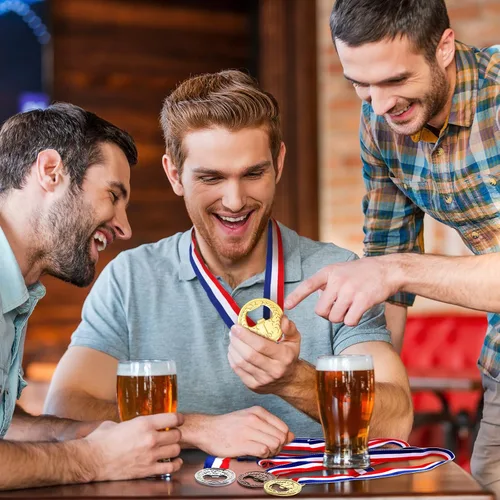 Miniatura 4 de Honeydak Abrebotellas plano en forma de medalla, 18 piezas, premio de metal, oro, plata, cobre, abretrofeos, con cinta para el cuello, para fiesta