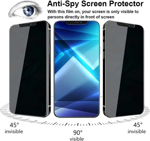 Miniatura 2 de LYWHL Paquete de 3 protectores de pantalla de privacidad para iPhone 12 Pro Max, protector de pantalla privada antiespía de vidrio templado para 12