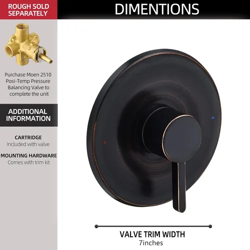Miniatura 3 de Kit de Embellecimiento para Ducha y Tina, Compatible con Válvula Moen Posi-Temp, Bronce Cepillado al Aceite Bronce frotado con aceite
