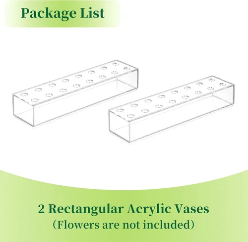 Miniatura 7 de Jarrones Rectangulos de Acrílico para Centros de Mesa, Jarrón Floral de 16 Pulgadas de Largo con Agujeros para Flores, Bandeja Rectángulo
