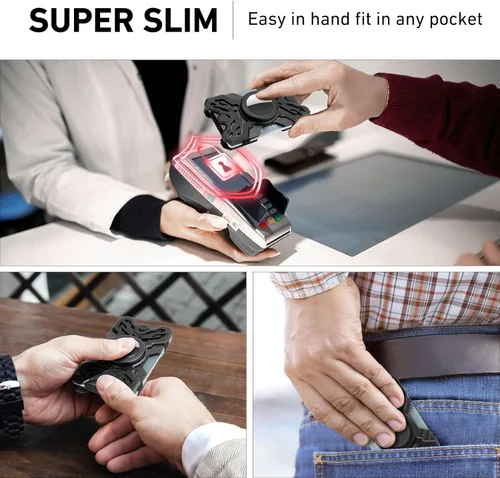 Miniatura 3 de Cartera táctica para hombre, cartera de metal delgada y minimalista de fibra de carbono, clip de dinero de acero inoxidable, bloqueo RFID, tarjetero