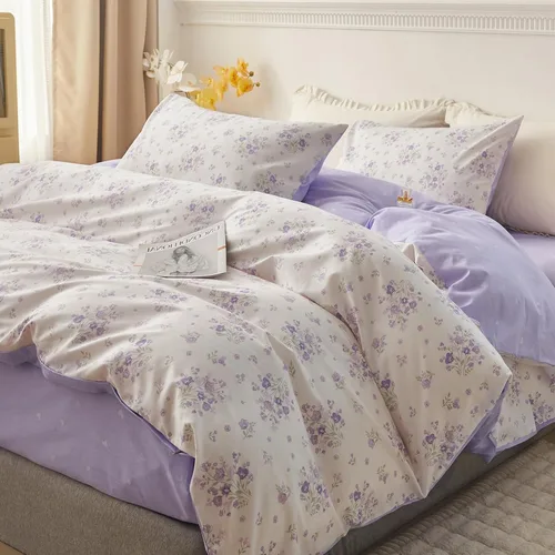Miniatura 24 de HighBuy Juego de funda de edredón vintage con volantes y estampado de rayas francesas, 100% algodón con cierre de cremallera, juego de ropa de cama