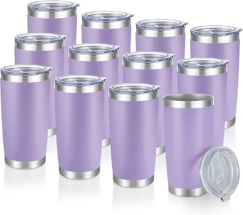 Miniatura 32 de Vaso de acero inoxidable de 20 onzas con tapa, doble pared aislada al vacío, taza de café de 20 onzas con recubrimiento en polvo para bebidas Verde
