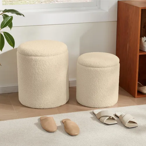 Miniatura 9 de Royal Windsor Boucle - Juego de 2 otomanas redondas con almacenamiento, taburete pequeño para sala de estar, mesa de centro pequeña, taburete