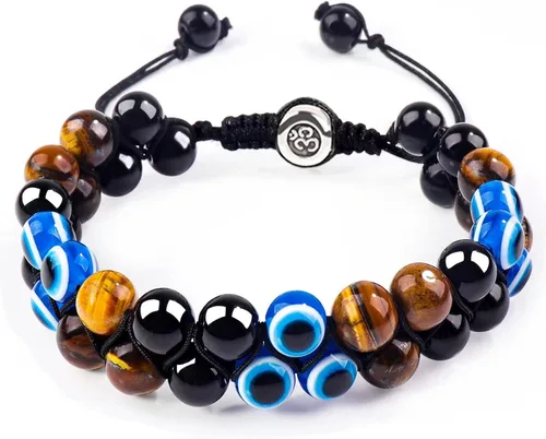 Miniatura 27 de Pulsera de triple protección, ojo de tigre malvado de ojo y obsidiana negra de 0.315 in, pulsera curativa para hombres y mujeres, pulsera curativa
