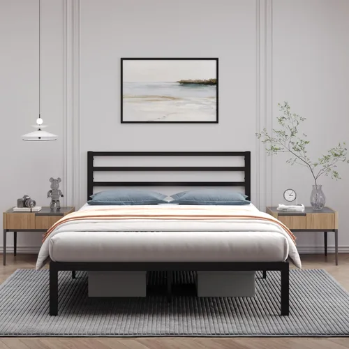 Miniatura 13 de AMBEE21 Golden Gate - Base de cama de metal con cabecera y estribo de hierro forjado victoriano antiguo (negro, matrimonial, Washington)