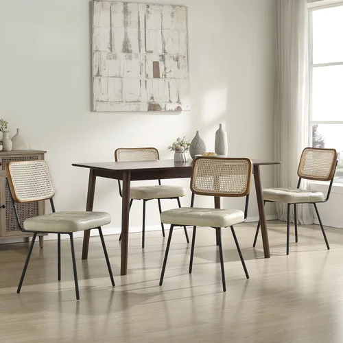 Miniatura 18 de Art Leon Sillas de comedor con respaldo de caña – Juego de 2 sillas modernas de mediados de siglo, sillas de comedor tapizadas de piel sintética